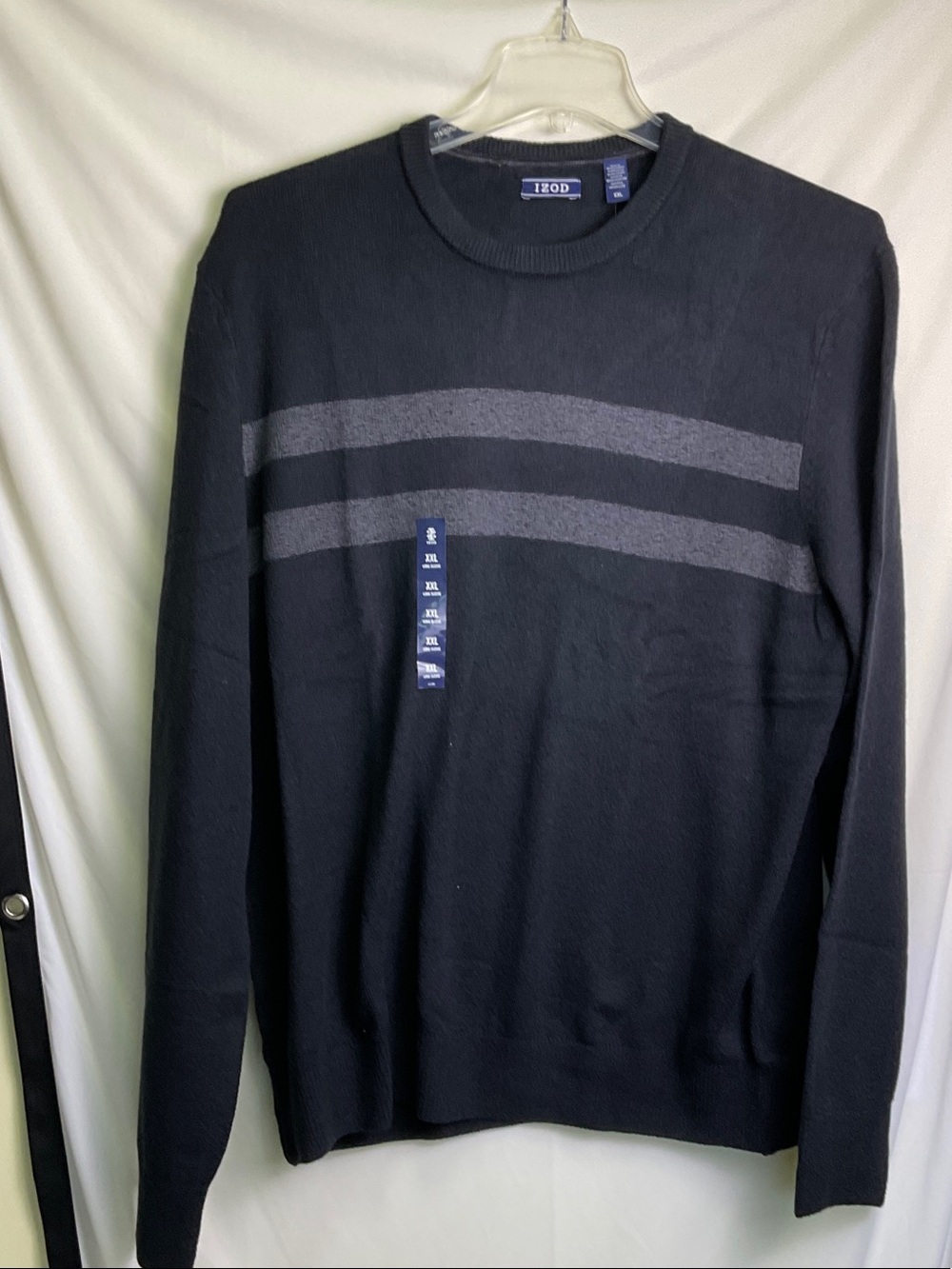 Izod Men’s 7GG Stripe Crewneck Sweater - Black/Gray